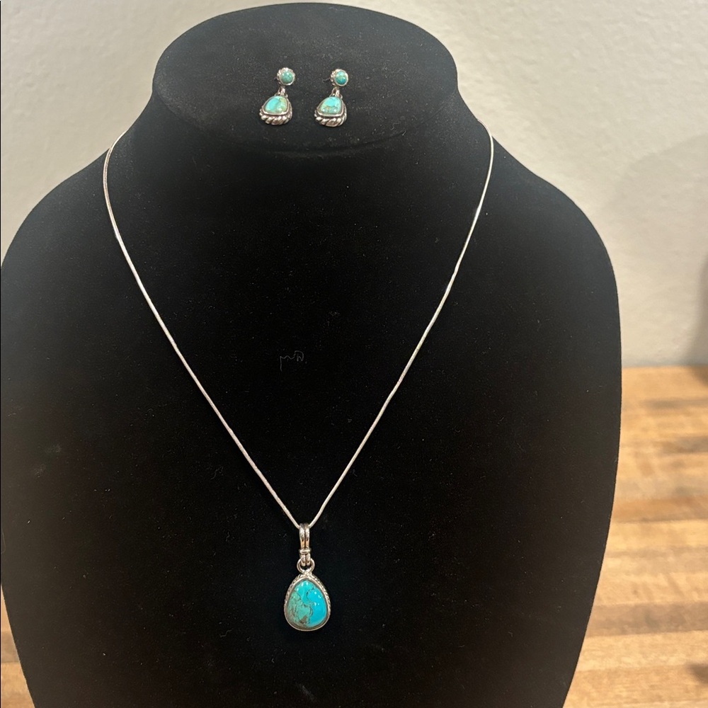 Vintage Stauer Turquoise & Silver Necklace and Earring Set ~ Never Worn - Picture 5 of 10